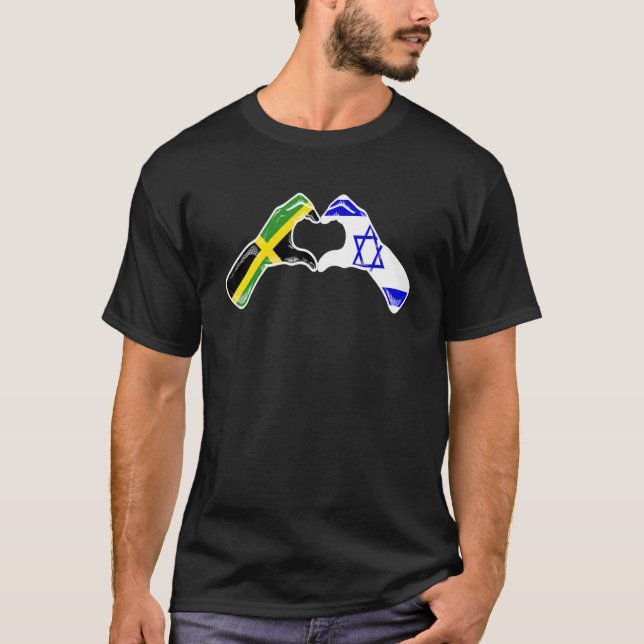 Isreal Jamaica Flag Isreali Jamaican Heart T Shirt (Framsida)