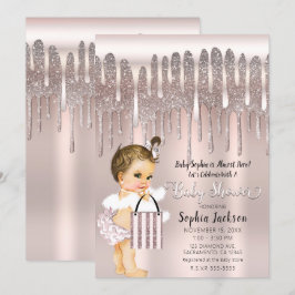 Isrosa Diamantglitter Dropp Babyfirande Inbjudningar