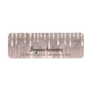 Isrosa Guld Diamant Glitter Drip Sweet 16 Returadress Etikett