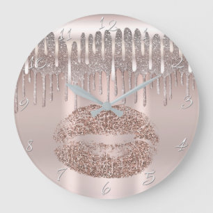 Isrosa Guldläppar Diamantglitter Drip Stor Klocka