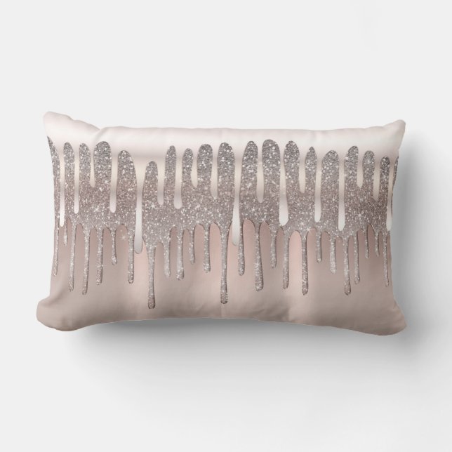 Isrosa Rosa Guld Diamant Glitter Gnistrande Droppd Lumbarkudde (Framsida)