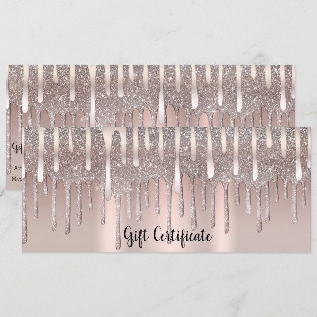 Isrosa Rosa Guld Glitter Salonpresentcertifikat Inbjudningar (Fram/baksida)