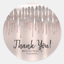 Isrosa Roséguld Diamant Glitter Drip Sweet 16 Runt Klistermärke