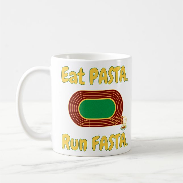 Iss Nudeln lauf schneller  lustiges zitat Kaffemugg (Vänster)