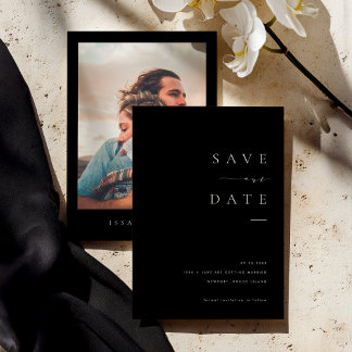 ISSA Black Elegant Save the Date Invite with Photo Inbjudningar