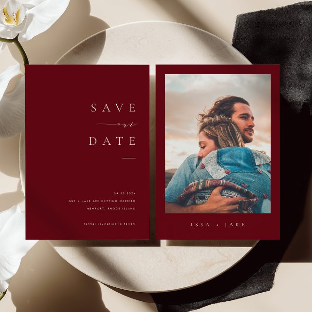 ISSA Bugundy Elegant Save the Date Photo Invite Inbjudningar (Skapare uppladdad)