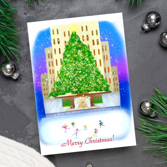 Isskal vid Rockefeller Center Helgkort (A New York Christmas Card that will leave your family and friends with twinkling spirits.)