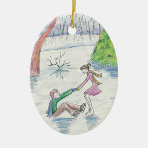 Isskater Julgransprydnad Keramik