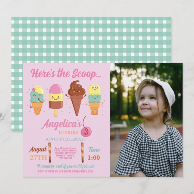Issoppshop Cute Girls Lolly Inbjudan (Fram/baksida)