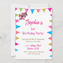 Ist Birthday Cute Rosa Kids Giraffe Flagga Bunting Inbjudningar
