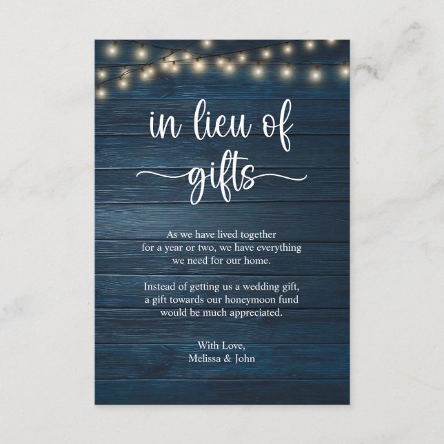 istället för presenter Rustika Strängljus Marinblå Tilläggskort (Framsida)