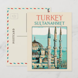 Istambul Blue Mosque illustration Turkiet Postcard Vykort