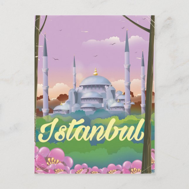 Istanbul blå moské reseinformation affisch vykort (Framsida)