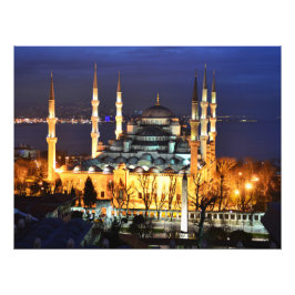Istanbul Blå moskén Nattvy Landskap Turkiet Fototryck