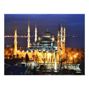 Istanbul Blå moskén Nattvy Landskap Turkiet Fototryck