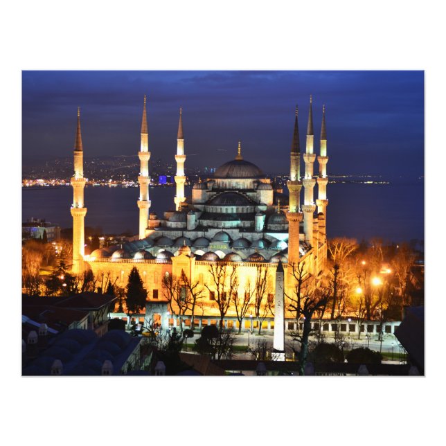 Istanbul Blå moskén Nattvy Landskap Turkiet Fototryck (Framsidan)