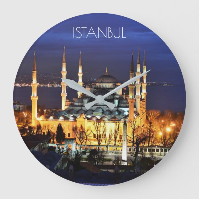 Istanbul Blå moskén Nattvy Landskap Turkiet Stor Klocka (Framsida)