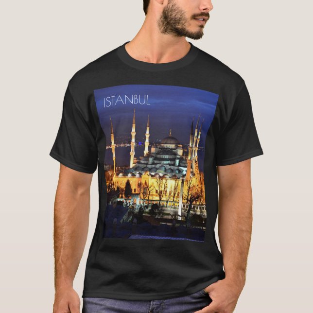 Istanbul Blå moskén Nattvy Landskap Turkiet T Shirt (Framsida)