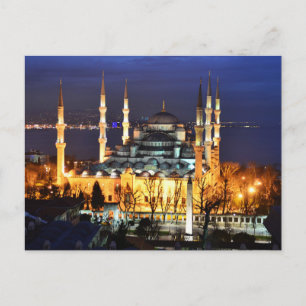 Istanbul Blå moskén Nattvy Landskap Turkiet Vykort