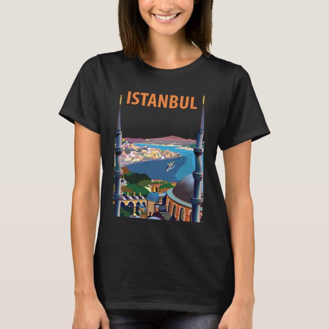 Istanbul Blå moskén Siluett Resa T Shirt (Framsida)