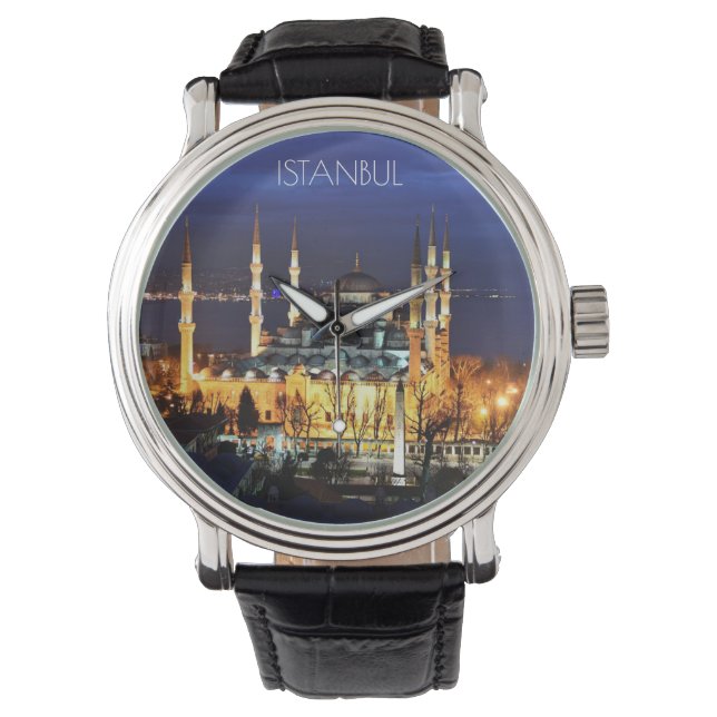 Istanbul Blue Mosque Night Scenery Premium Travel Armbandsur (Framsida)