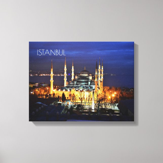 Istanbul Blue Mosque Night Scenery Premium Travel Canvastryck (Framsida)