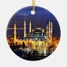 Istanbul Blue Mosque Night Scenery Premium Travel Julgransprydnad Keramik