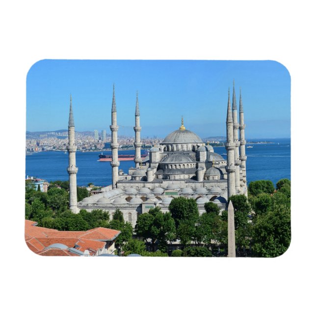Istanbul Blue Mosque Night Scenery Premium Travel Magnet (Horisontell)