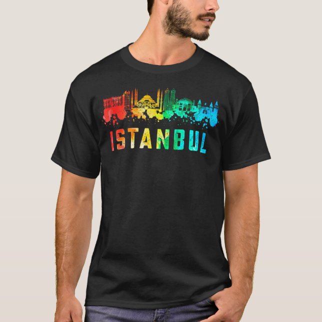 Istanbul City Skyline Turkey Souvenir Colorful T Shirt (Framsida)