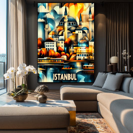 Istanbul Cubist Harmony - Geometric Cityscape Art Poster