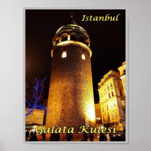 Istanbul - Galata Kulesi på natten - Turkiet - Poster