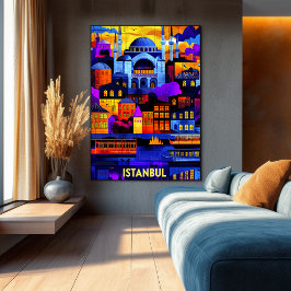 Istanbul Geometric Sunset - Colorful Cityscape Art Poster