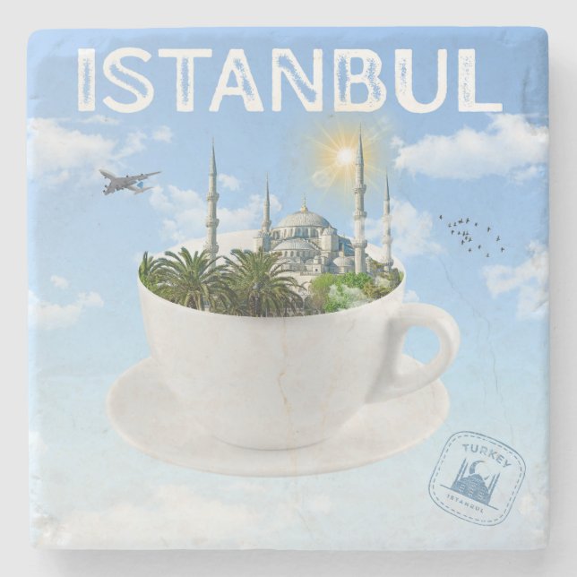 Istanbul i Tekopp - Skyline - Turkiska gift Stenunderlägg (Framsidan)