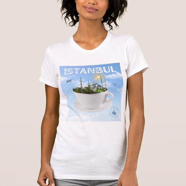Istanbul i Tekopp - Skyline - Turkiska gift T Shirt (Framsida)