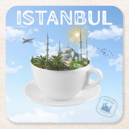 Istanbul i Tekopp - Skyline - Turkiska gift Underlägg Papper Kvadrat