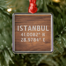 Istanbul Latitude & Longitud Mörk Wood Julgransprydnad Metall