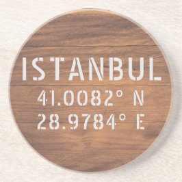 Istanbul Latitude & Longitud Mörk Wood Underlägg