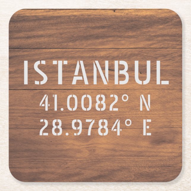 Istanbul Latitude & Longitud Mörk Wood Underlägg Papper Kvadrat (Framsidan)