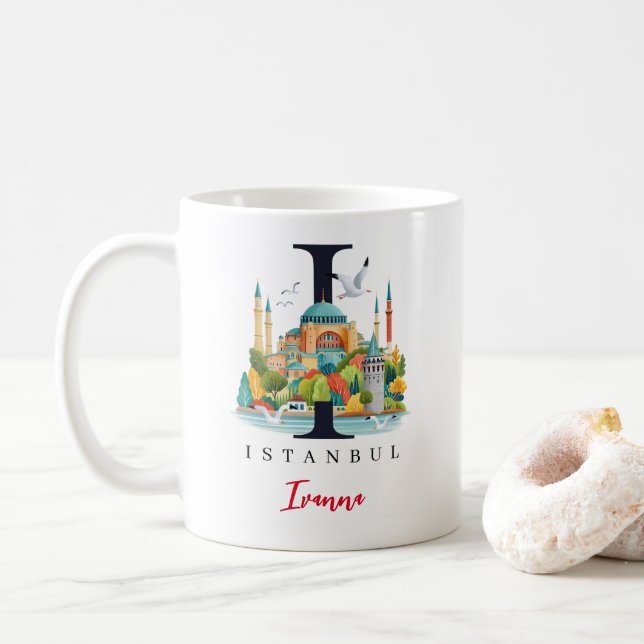 Istanbul Monogram Bokstav I Personligt Gåva Kaffemugg (Med munk)