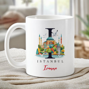 Istanbul Monogram Bokstav I Personligt Gåva Kaffemugg