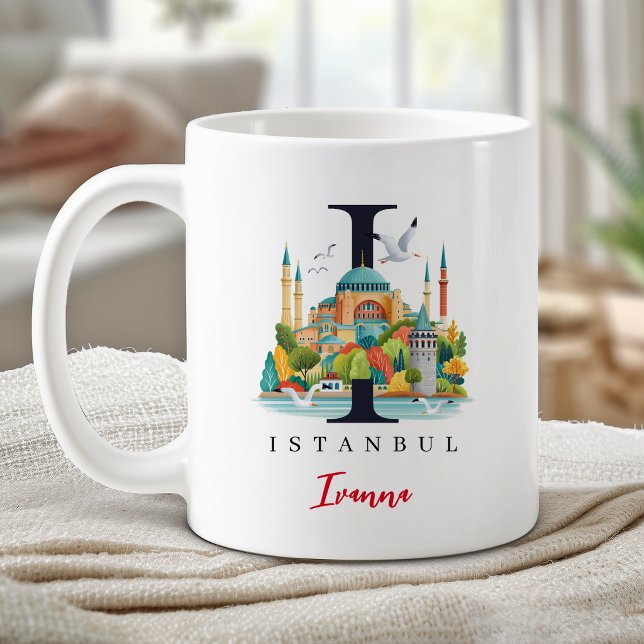 Istanbul Monogram Bokstav I Personligt Gåva Kaffemugg (Istanbul Monogram Letter I Personalized Gift Coffee Mug)