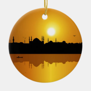 Istanbul och solnedgång julgransprydnad keramik