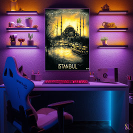 Istanbul Siluett - Koltecknad Monokrom Konst - Urb Poster