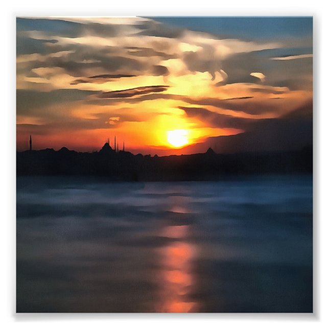Istanbul Skyline Against Bevalt Sunset Fototryck (Framsidan)