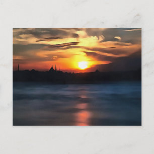 Istanbul Skyline Against Bevalt Sunset Vykort