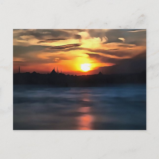 Istanbul Skyline Against Bevalt Sunset Vykort (Framsida)