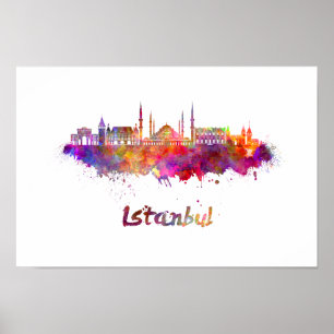 Istanbul skyline i vattenfärg poster
