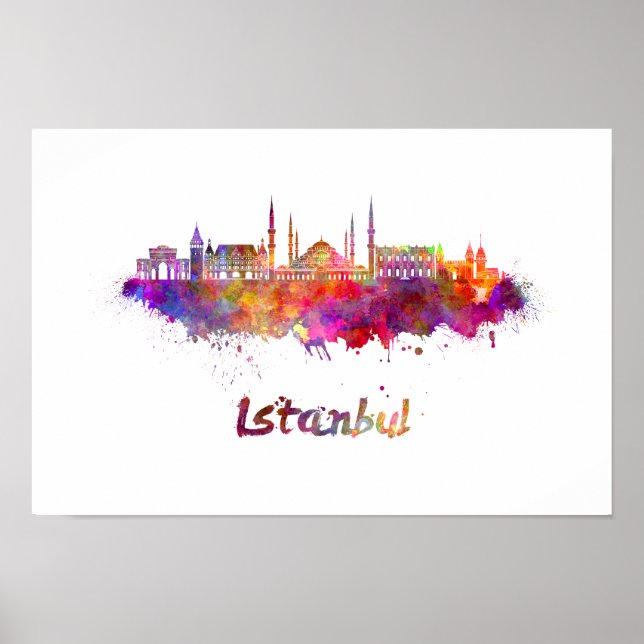 Istanbul skyline i vattenfärg poster (Framsidan)