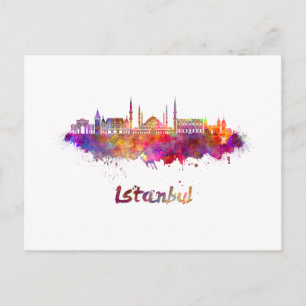 Istanbul skyline i vattenfärg vykort