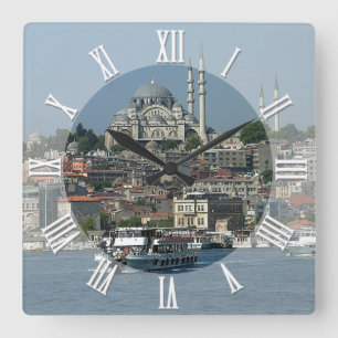 Istanbul, Sultan Ahmed, båtar, Turkiet Fyrkantig Klocka